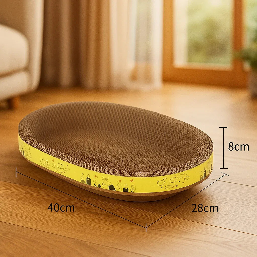 Kratzbrett für Katzen Oval | Möbel-Schutz & Schlafnest aus Wellpappe