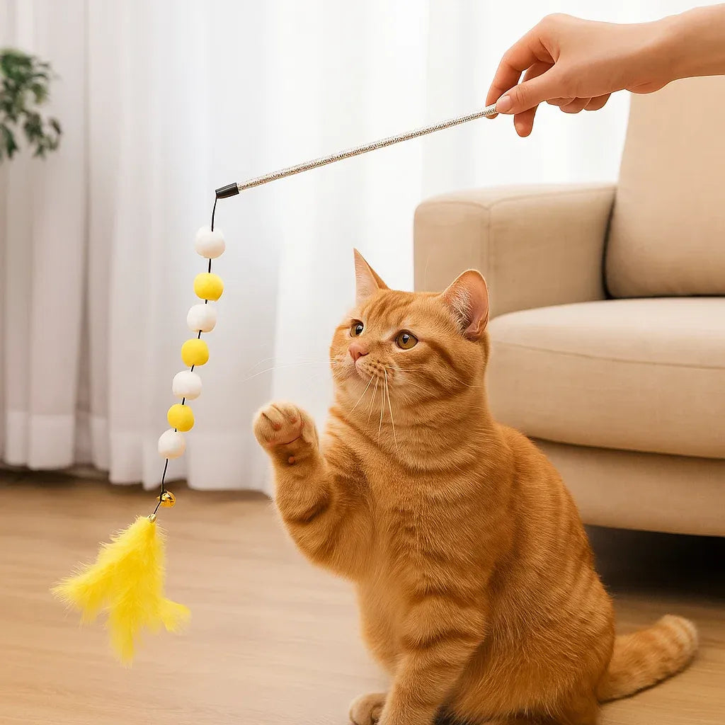Katzenspielzeug mit Feder & Glocke | Interaktiver Spielspaß für Katzen