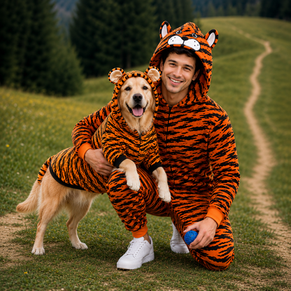 Tiger Partnerlook | Onesie & Hundemantel für Mensch und Hund