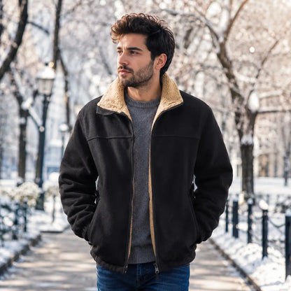 Fleece Jacke Herren | Warme Outdoor Jacke mit Sherpa-Futter