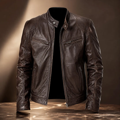 Vintage Herren Motorrad Lederjacke aus Leder | Slim Fit Winterjacke