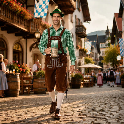 Oktoberfest Kostüm Herren Set mit Hemd, Lederhose & Hut