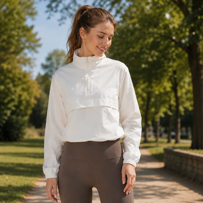 Damen Laufjacke UPF 50+ – Leichte Windjacke mit Viertelreißverschluss