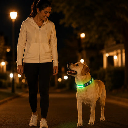 LED Hundehalsband mit AirTag Halterung | Reflektierend & sicher bei Nacht