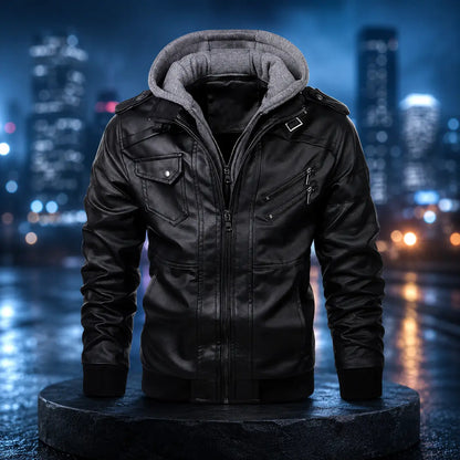 Herren Lederjacke mit Kapuze | Motorradjacke für Herbst & Winter