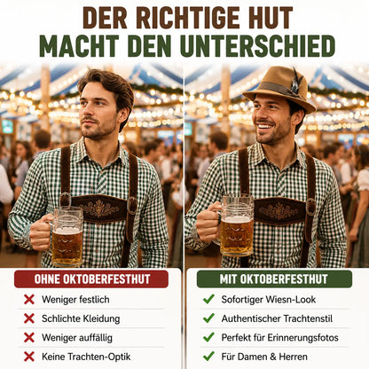Oktoberfest Hut aus Filz für Damen & Herren mit Feder