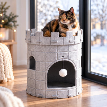 Katzenhöhle Filz | Katzenhaus Schloss mit Liegeplatz & Spielball