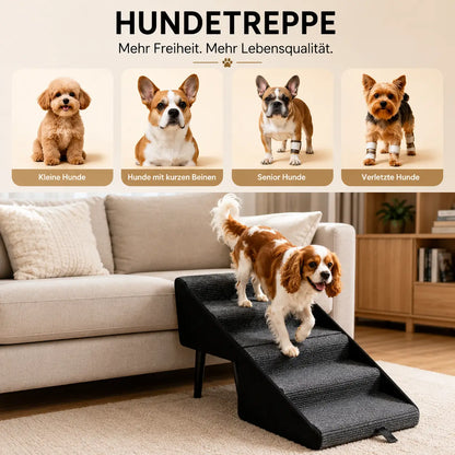 Hundetreppe für Bett & Sofa | Faltbare Haustiertreppe mit Rampe