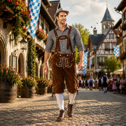 Oktoberfest Kostüm Herren Set mit Hemd, Lederhose & Hut