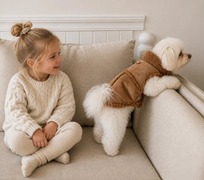 Hundemantel Winter | Wildleder-Optik mit Fleece & Leinenring