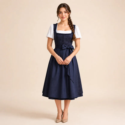 Dirndl Damen Blau | Midi Dirndl mit Ornamentmuster fürs Oktoberfest