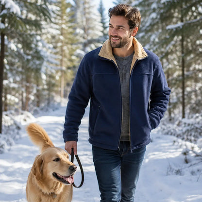 Fleece Jacke Herren | Warme Outdoor Jacke mit Sherpa-Futter