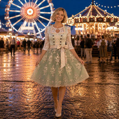 Oktoberfest Dirndl Damen | Elegantes Trachtenkleid mit Blumenstickerei