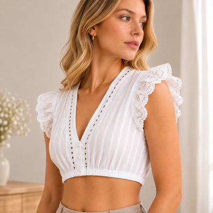 Dirndlbluse Damen für Oktoberfest | V-Ausschnitt & Flügelärmel