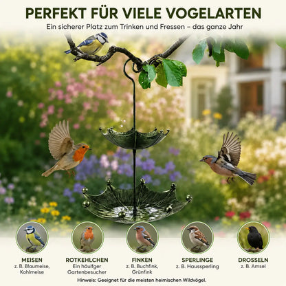 Antike Vogelfutter mit Schirm | Hängende Vogeltränke