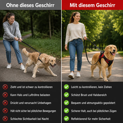 Reflektierendes Hundegeschirr mit Griff | Atmungsaktiv, Verstellbar & Gepolstert