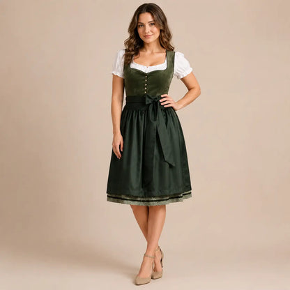 Dirndl Damen Grün | Samt-Trachtenkleid für Oktoberfest