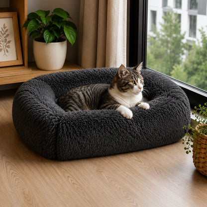 Katzenbett Plüsch | Weiches Katzenkörbchen für kleine & große Katzen