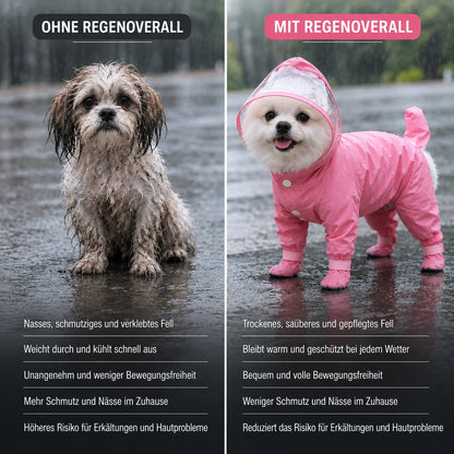 Wasserdichter Hunde Regenmantel mit Kapuze & Pfotenschutz