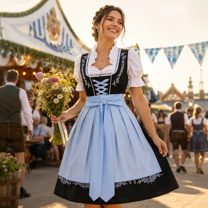 Oktoberfest Dirndl Damen Trachtenkleid mit Bluse & Schürze