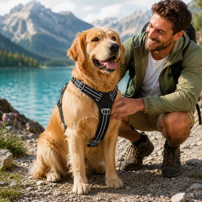 Hundegeschirr mit Griff & Reflektor | Verstellbares Hundegeschirr