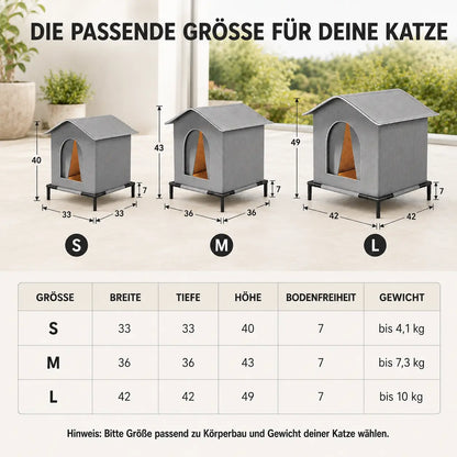 Wetterfestes Katzenhaus für draußen | Erhöht katzenhöhle