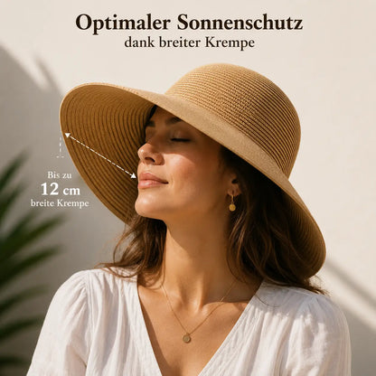 Damen Sonnenhut mit Breiter Krempe | Eleganter Sommer Strothut UV-Schutz