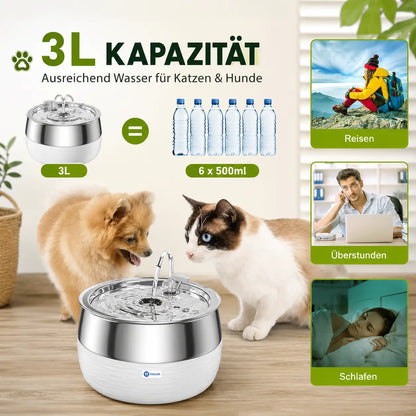 Edelstahl Trinkbrunnen für Katzen & Hunde – Fließendes Wasser