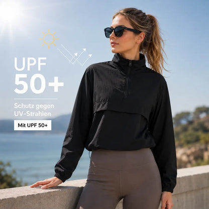 Damen Laufjacke UPF 50+ – Leichte Windjacke mit Viertelreißverschluss