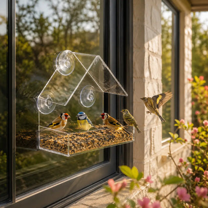 Vogelfutterhaus für Fenster aus Acryl mit Saugnäpfen Transparent