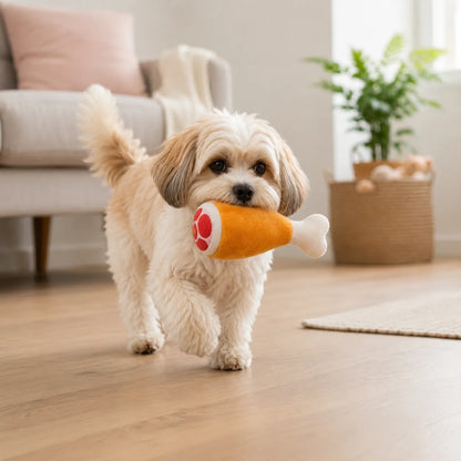 Plüsch Hundespielzeug Keule | Weiches Spielzeug mit Quietscher