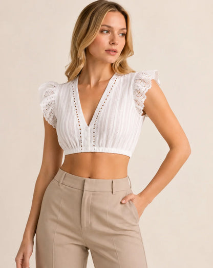 Dirndlbluse Damen für Oktoberfest | V-Ausschnitt & Flügelärmel