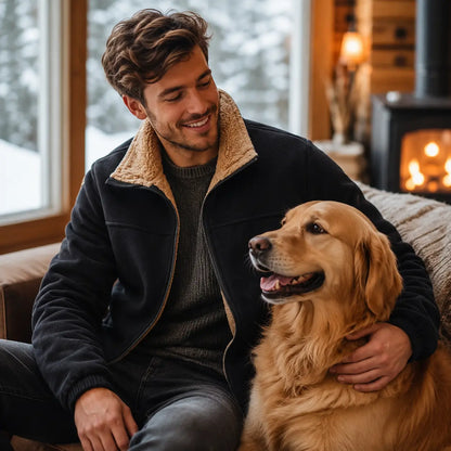 Fleece Jacke Herren | Warme Outdoor Jacke mit Sherpa-Futter