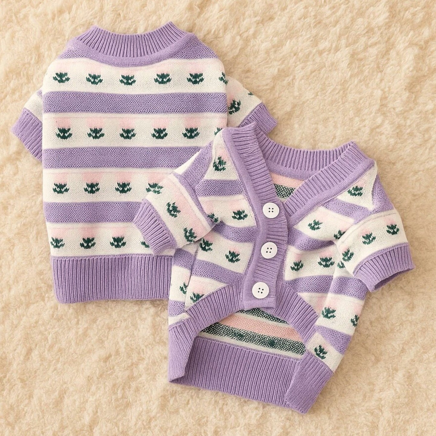 Hundepullover Frühling | Weicher Hundemantel mit Tulpen-Design