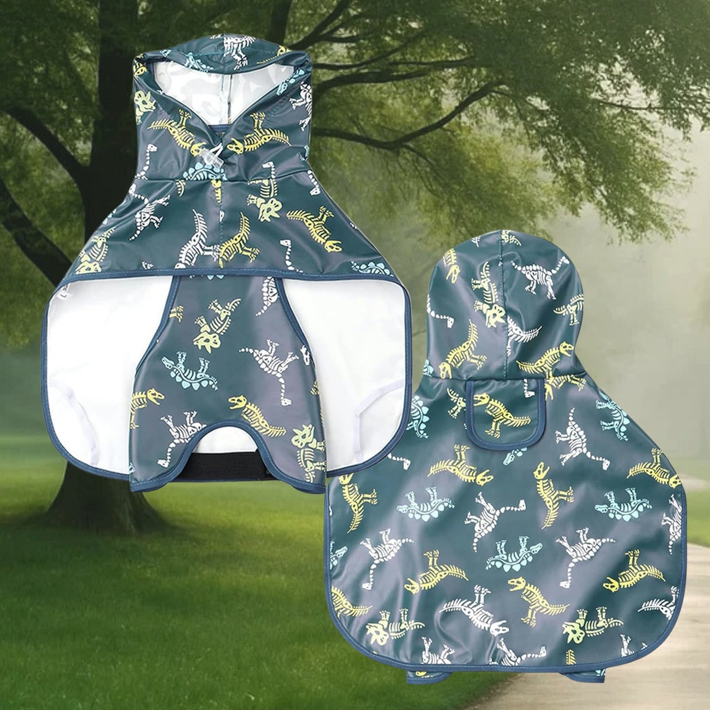Hundemantel Dino Design | Wasserfeste Regenjacke für Abenteuer im Regen