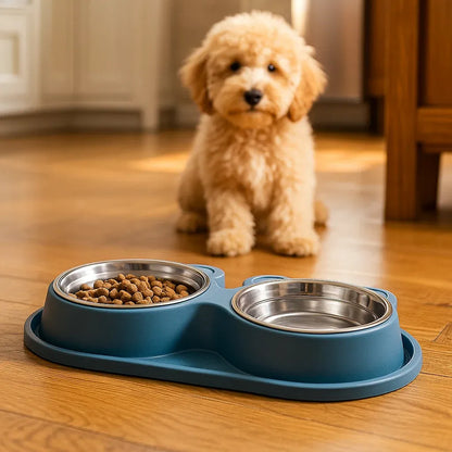 Set double de gamelles pour chien avec réservoir d'eau | Antidérapant & facile à nettoyer
