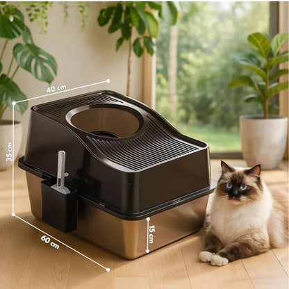 Stainless Steel Cat Litter Box with Lid | Closed & Hygienic Toilet