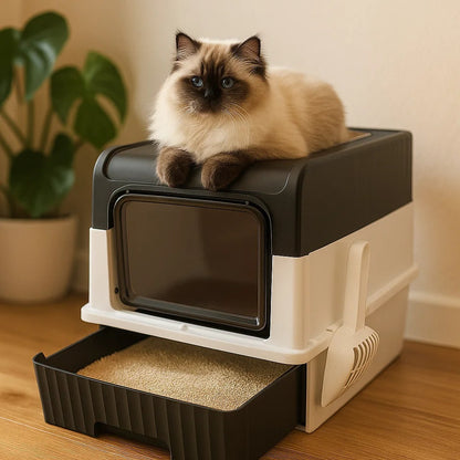 Cat litter box with drawer & lid | Closed large cat toilet