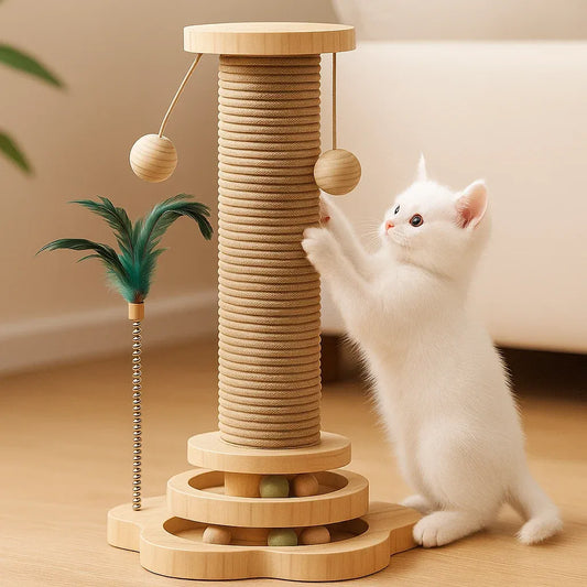 Katzen Kratzbaum aus Holz | Stilvolles Spiel & Möbel­schutz in einem
