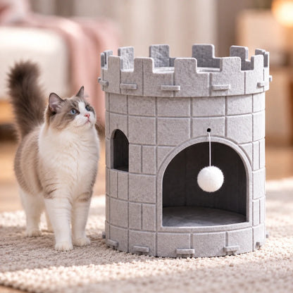 Katzenhöhle Filz | Katzenhaus Schloss mit Liegeplatz & Spielball