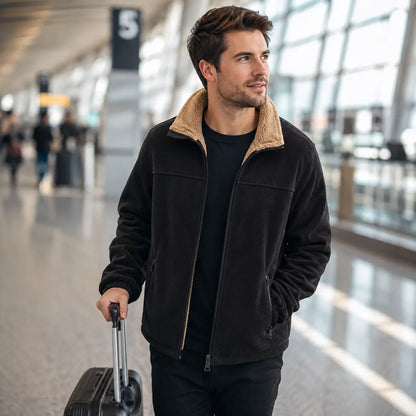 Fleece Jacke Herren | Warme Outdoor Jacke mit Sherpa-Futter