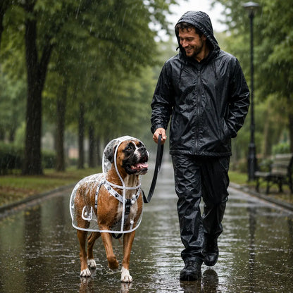 Hunde Regenmantel Transparent | Wasserdichter Regenponcho mit Kapuze