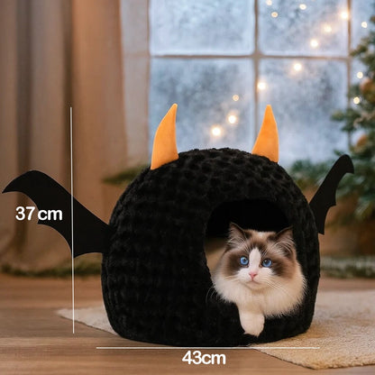 Weiche Katzenhöhle im Halloween-Design | warm & gemütlich