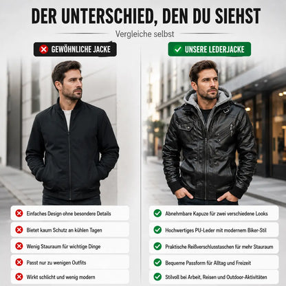 Herren Lederjacke mit Kapuze | Motorradjacke für Herbst & Winter
