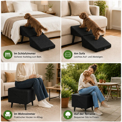 2-in-1 Hunderampe & Hocker | Faltbare Hundetreppe bis 50 kg