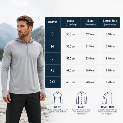 Herren UV-Schutz Langarmshirt UPF 50+ |Atmungsaktiv mit Kapuze