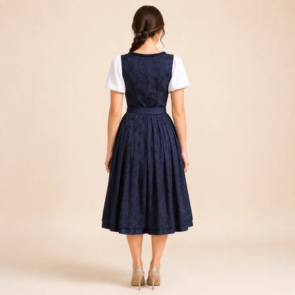 Dirndl Damen Blau | Midi Dirndl mit Ornamentmuster fürs Oktoberfest