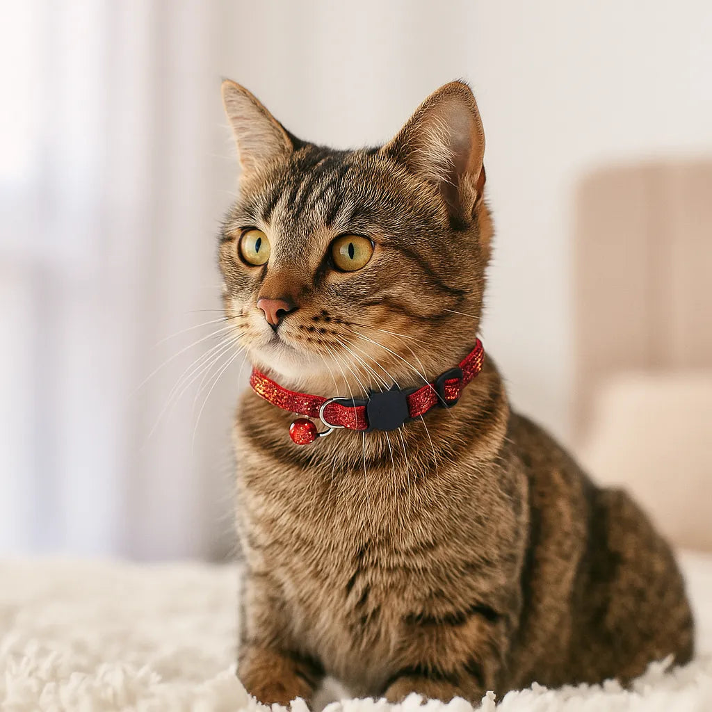 Katzenhalsband mit Sicherheitsverschluss & Glöckchen | Verstellbar