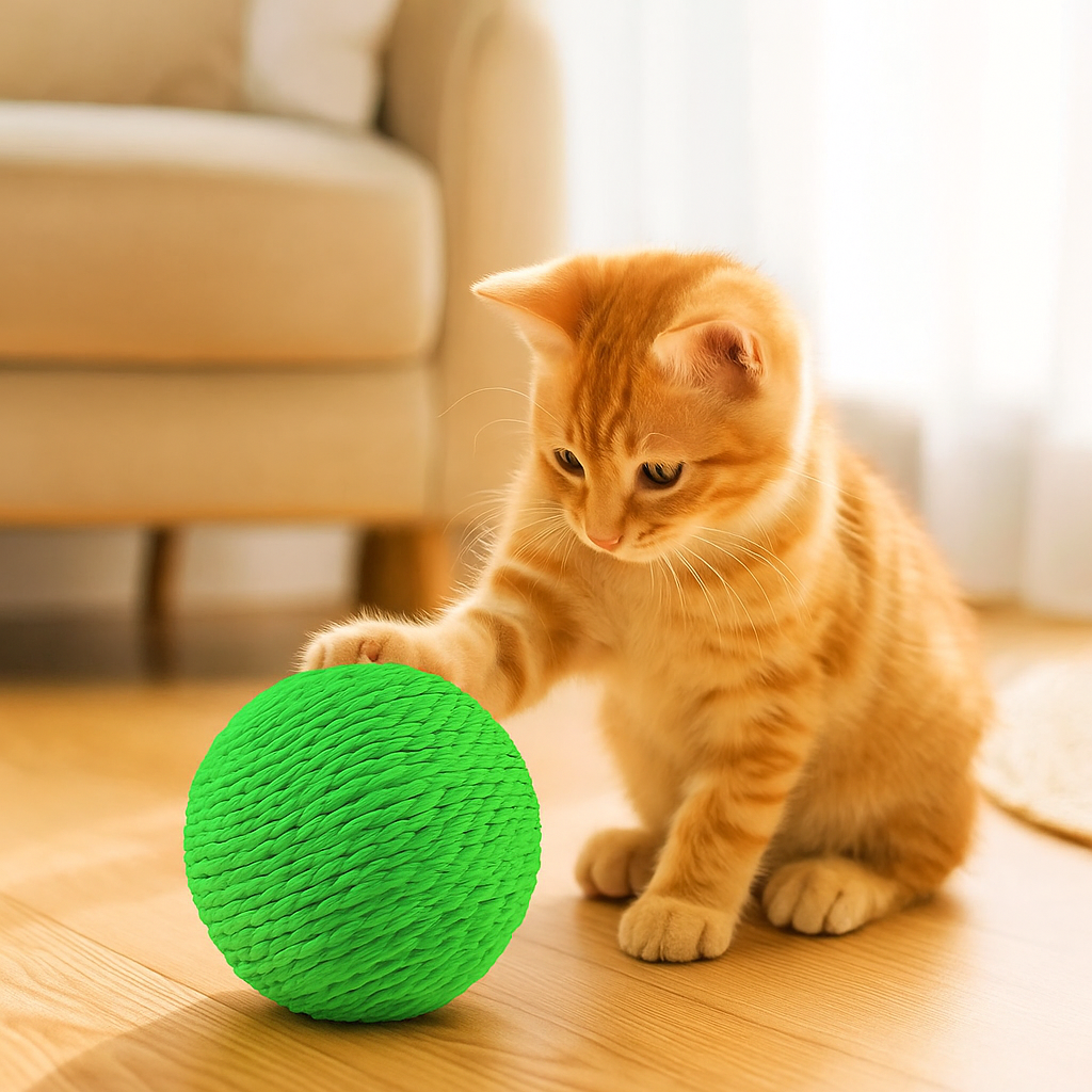 Kratzball aus Sisal für Katzen – rollendes Spielzeug zur Krallenpflege & Möbelschutz