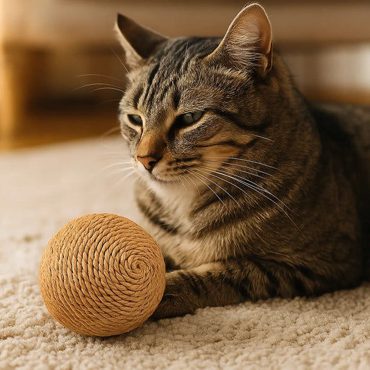 Kratzball aus Sisal für Katzen | rollendes Spielzeug zur Krallenpflege & Möbelschutz